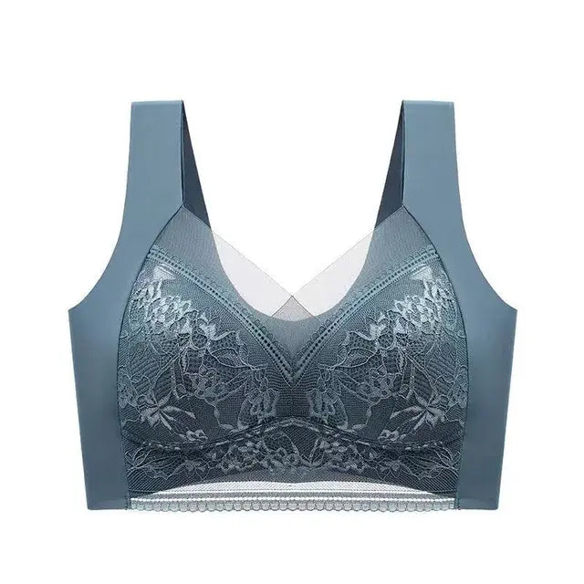 Sexy Lace Bras for Women Perspective Full Cup Solid Color Brassiere V-Neck Seamless Crop Top Female Push Up Breathable Lingerie